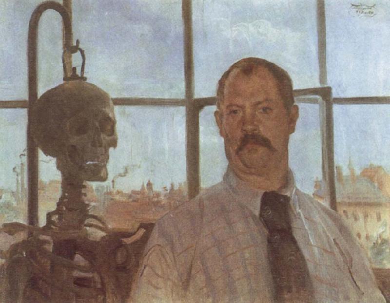 Lovis Corinth Self-Portrait with Skeleton oil painting picture